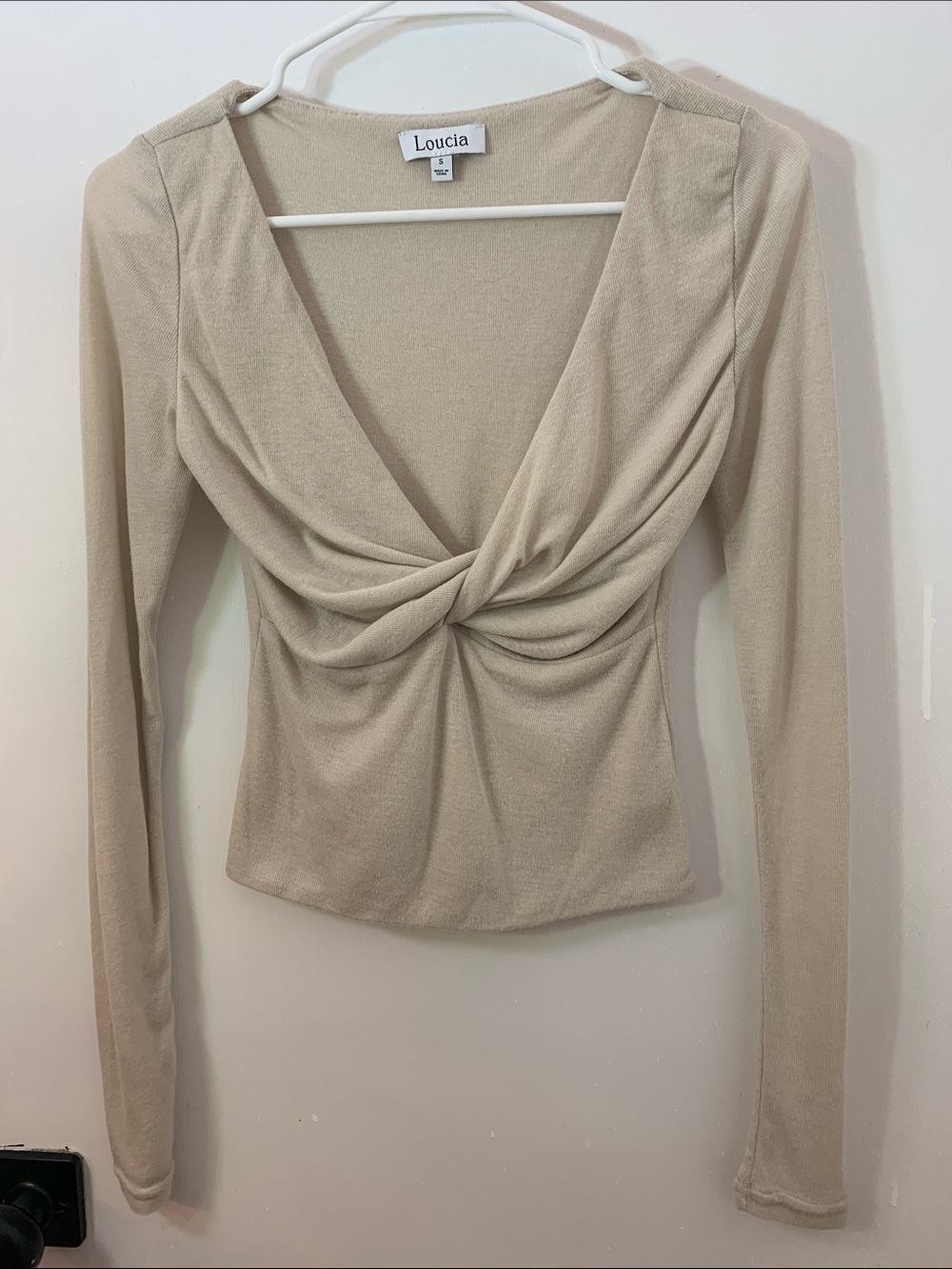 Loucia  Twist Front Long Sleeve Top Cream Colored Sz S